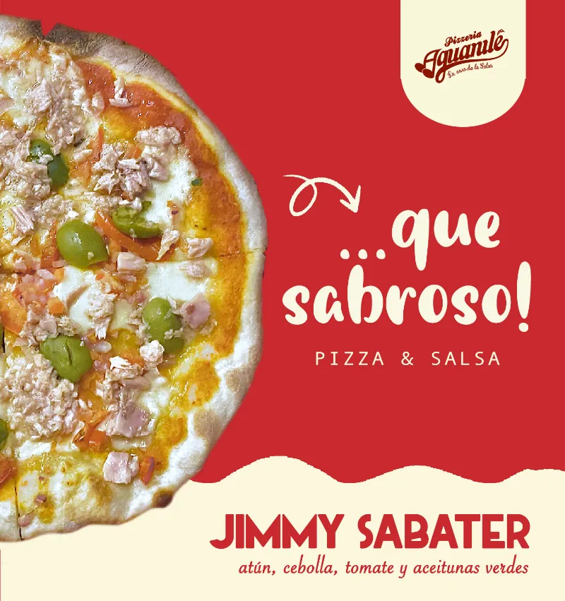 Jimmy Sabater Pizza - atún, cebolla, tomate y aceitunas verdes